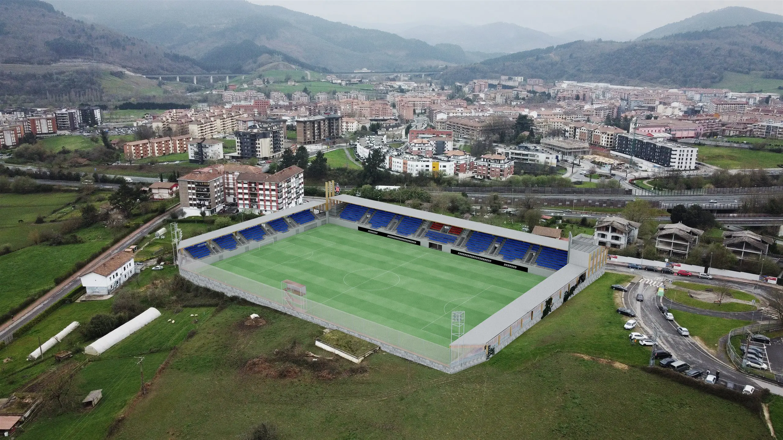 Fotomontaje aéreo de la propuesta para el estadio de Urritxe en Amorebieta-Etxano